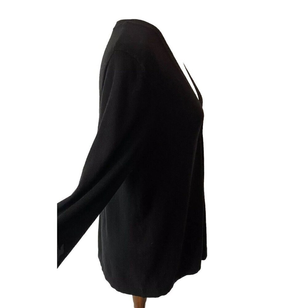 J Jill Wool Blend 3 Button Cardigan Sweater Sz M Black Knit Quiet Luxury V Neck - Picture 2 of 11